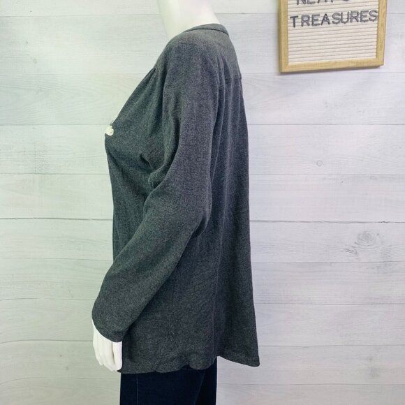 J Jill Floral Appliqué Heather Black Front Button Cardigan Sweater Size L Petite - Picture 6 of 9